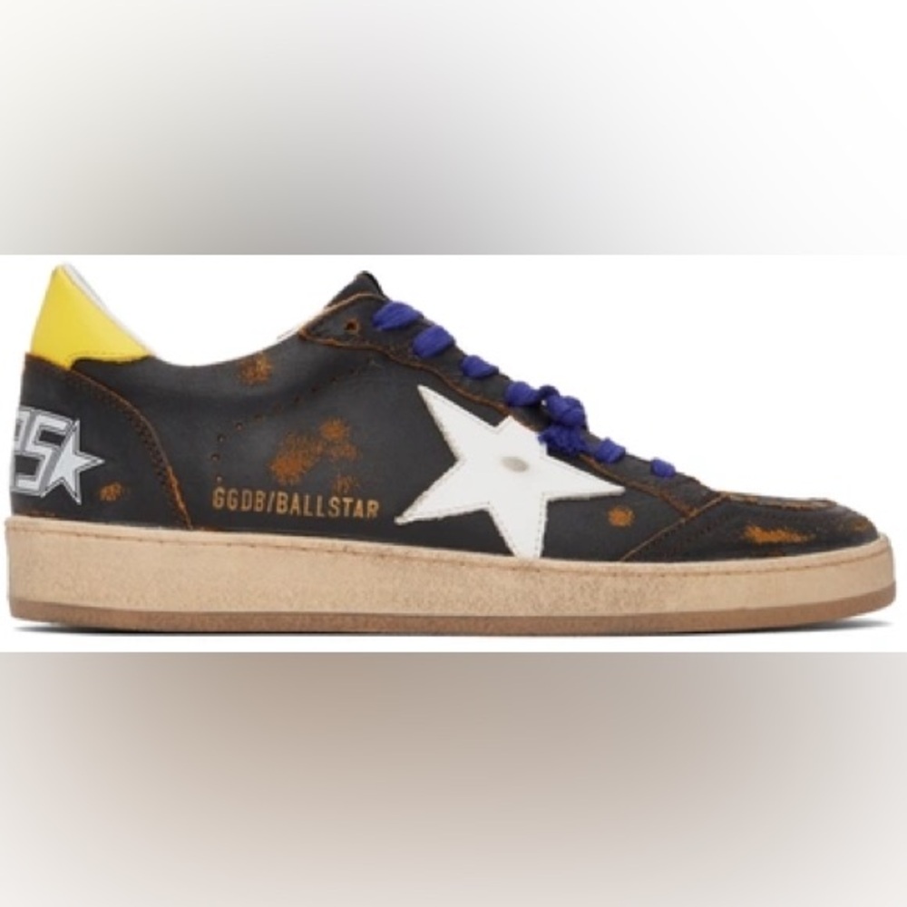 Black & Yellow Reversed Leather Ball Star Sneakers